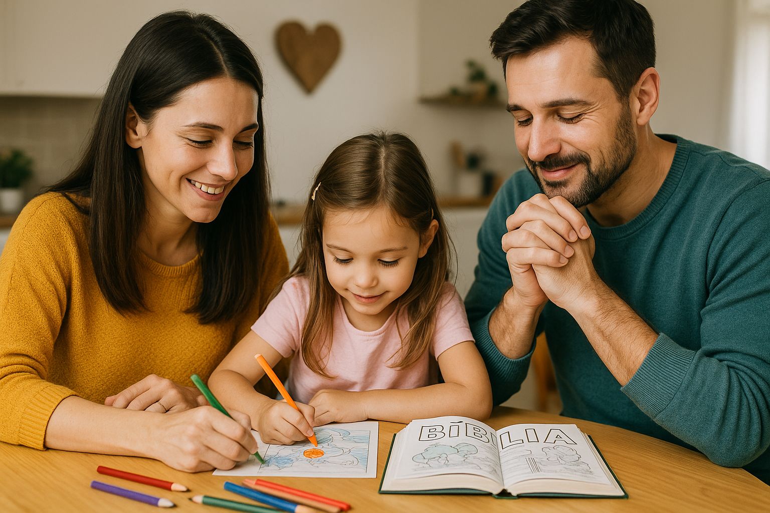 Família colorindo atividades bíblicas